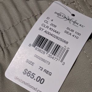 Size 72 waist khakis NWT Creekwood Big and Tall